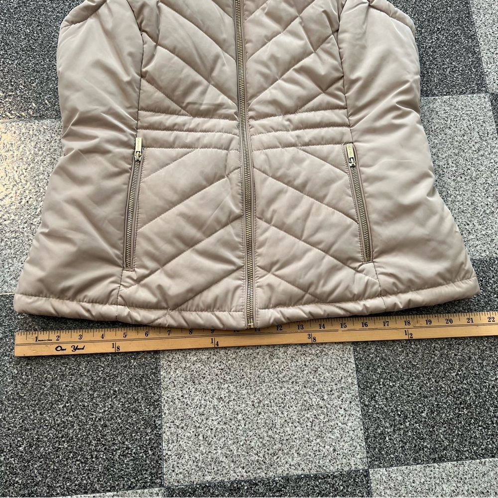 Calvin Klein Quilted Faux Fur Collar Puffer Vest- Beige M - Picture 4 of 10